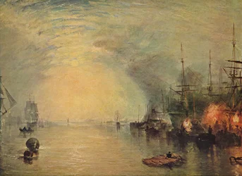 Keelmen die kolen laden bij maanlicht