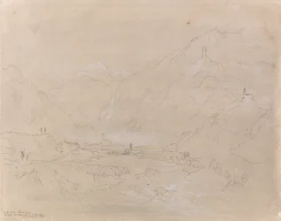 Bergachtig landschap met stad in vallei, c.1840