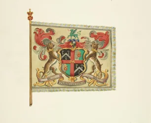 Banier van de Barbiers en Chirurgen, met opschrift 