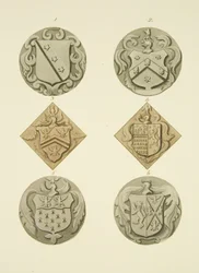Wapenschilden op grafstenen in de kerk van St Thomas