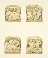 Vier consoles in het noordportaal (oorspronkelijk ter ondersteuning van beelden) van St. Mary Redcliffe
