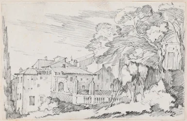 Huizen en een tuin op een heuvel in Italië