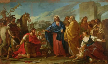 De centurio knielend aan de voeten van Christus of Jezus geneest de zoon van een officier, 1752