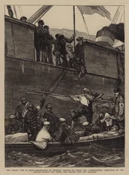 De Carlistenoorlog in Spanje, Inscheping van Gehandicapte Carlisten aan Boord van de Somorrostro, gecharterd door de Engelse Vereniging voor het helpen van de Spaanse Zieken en Gewonden