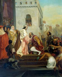 Ontvangst van Christoffel Columbus door de koningen van Spanje Ferdinand II van Aragon en Isabella I van Castilië in Barcelona in 1493 (detail)