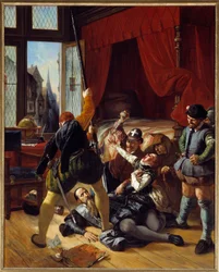 Godsdienstoorlog: „Scène van de Bartholomeusnacht, moord op Briou, gouverneur van de prins van Conti, 24/08/1572”. 1833. Zon. 1,64 x 1,3 m