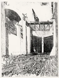 Het Leggen van de Vloer: Pedro Miguel Sluis, plaat XVIII uit Het Panamakanaal door Joseph Pennell, 14 februari 1912