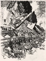 Stoomschopwerk: Culebra Sleuf, plaat XIV uit Het Panamakanaal door Joseph Pennell