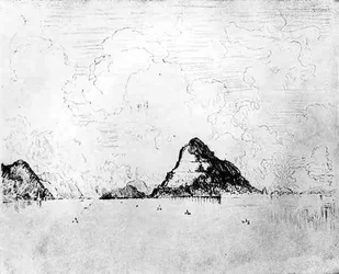 De Mond van het Kanaal vanaf de Zee, plaat XXVIII uit Het Panamakanaal door Joseph Pennell