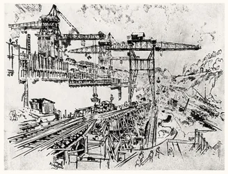De Muren van de Miraflores Sluis, plaat XXIII uit Het Panamakanaal door Joseph Pennell