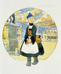 Becassine in de cantiniere. Tekening door Joseph Porphyre Pinchon (1871-1953), 20e eeuw.