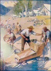 De hele dag door was het geluid van de houweel en het gerommel van de wieg te horen, ca. 1908, ca. 1920
