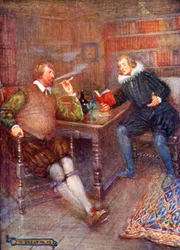 Ben Jonson (links) in gesprek met William Drummond