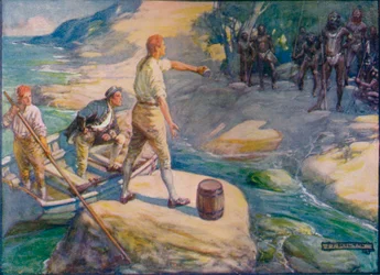 Inboorlingen verzameld rond hen, ca. 1908, ca. 1920