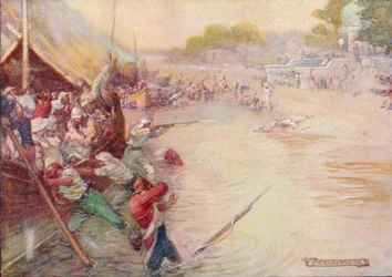 De boten zaten vast in de modder en waren een gemakkelijke prooi, 1908