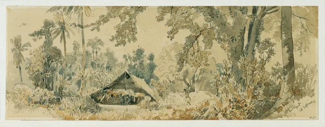 Inheemse hut op het eiland Puinipet (Ponape), Caroline-eilanden
