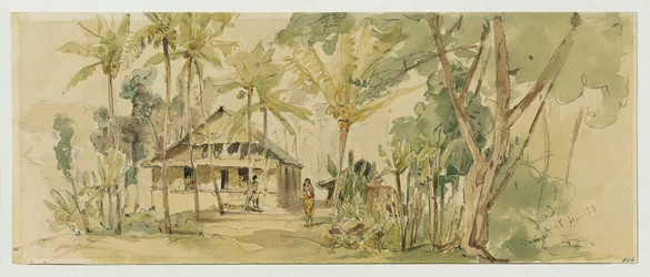 Huis van het Roankiddi-hoofd op het eiland Puinipet (Ponape), Caroline-eilanden