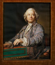 Componist Christoph Willibald Gluck aan het spinet (gouache op perkament)