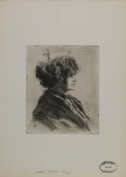 Zonder titel - Vrouw met sjaal en verfomfaaid haar