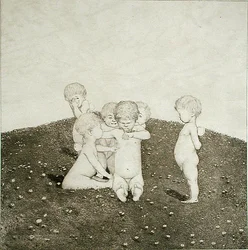 Cherubs spelen in een weide