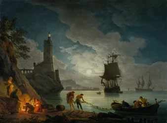 Een haven bij maanlicht