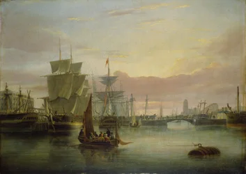 De drijvende haven, Bristol, met Prince Street Bridge