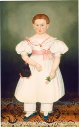 Meisje met reticule en roos, ca.1840 (olieverf op doek)