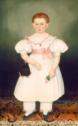 Meisje met reticule en roos, ca. 1840