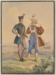 Husar en Osman voor een stad
