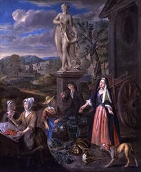 Figuren op een Markt in een Klassiek Landschap