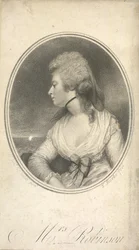 Mevrouw Robinson. Mary Robinson, geboren Darby, bekend als Perdita (1758-1800). Engelse actrice, dichter en romanschrijver. Eerste publieke minnares van Koning George IV terwijl hij nog Prins van Wales was. Portret, naar Sir Joshua Reynolds.
