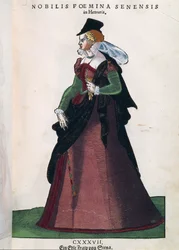 Sienaese edelvrouw. Uit Habitus praecipuorum popularum, door Jost Amman