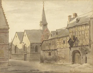 Gezicht op de St. Jacobskerk en de Herberg, Maastricht