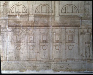 Detail van de buitengevel van de kathedraal van Valladolid op het plein Santa María (tekening)