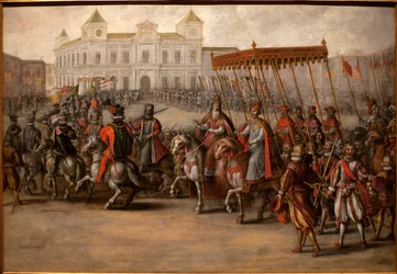 De weg naar de Keizerlijke Heilige door Karel V (1500-1558) in Bologna (Italië), 24 februari