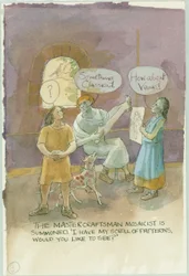 Twee personages praten met een meester ambachtsman en mozaïekwerker, 2003
