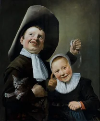 Een jongen en een meisje met een kat en een paling, ca. 1635