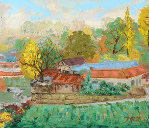 Kleurrijk herfstdorp