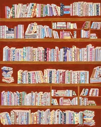 Boekenkasten met kleurrijke patronen