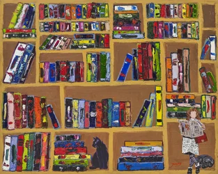 Gezellige leesscène bij de boekenkast