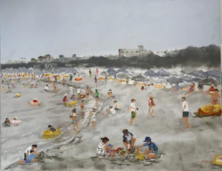 Levendig strandtafereel