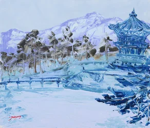 Rustige blauwe winterpagode