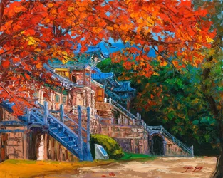 Levendige herfsttempel