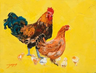 De levendige kippenfamilie