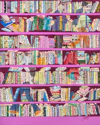 Levendig roze boekenkasten