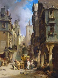 Straatscène in Morlaix in 1830, 1870