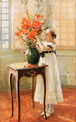 Een Jong Meisje dat Lentebloemen Schikt