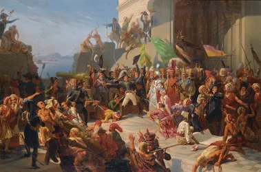 Sultan Selim III bezoekt generaal Horace Sebastiani tijdens de verdediging van Constantinopel tegen de Britse vloot, februari 1807