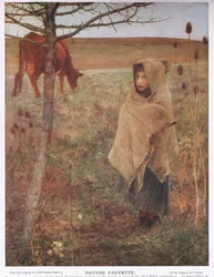 Frankrijk, klein; meisje; Fauvette; koe; landelijk; arm; kleding