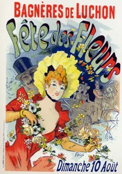 Kunst. Vermaak. Bloemenfeest in Bagneres de Luchon. Poster door Jules Cheret, Frankrijk, ca. 1895 (poster)